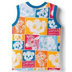 Babyhug Cotton Knit Sleeveless Tank T-Shirt with Animal Print - Multicolor