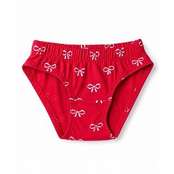 Babyhug 100% Cotton Knit Panties With Bow Print Pack of 3 - Red, Navy Blue & White