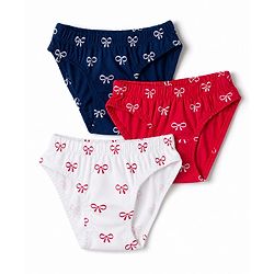 Babyhug 100% Cotton Knit Panties With Bow Print Pack of 3 - Red, Navy Blue & White
