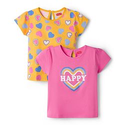 Babyhug Cotton Knit Half Sleeves T-Shirts With Heart & Text Print Pack of 2 - Multcolor