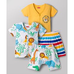 Babyhug Cotton Knit Half Sleeves Co-Ords T-Shirt & Shorts Night Suit Animal Print Pack of 2 - Multicolour