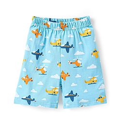 Babyhug Cotton Knit Half Sleeves Aeroplane & Helicopter  Printed Co-Ord Shirt & Short Night Suit - Light Blue