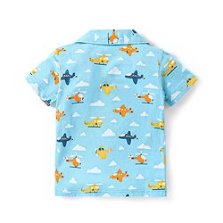 Babyhug Cotton Knit Half Sleeves Aeroplane & Helicopter  Printed Co-Ord Shirt & Short Night Suit - Light Blue