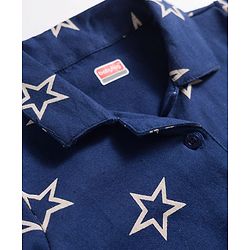 Babyhug Cotton Knit Half Sleeves Co-Ord Shirt & Short Night Suit with Star Print - Navy Blue