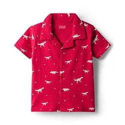 Babyhug 100% Cotton Knit Half Sleeves Shirt & Shorts Co-ord Night Suit With Dino Print - Red
