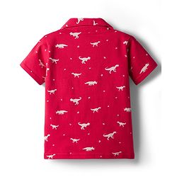 Babyhug 100% Cotton Knit Half Sleeves Shirt & Shorts Co-ord Night Suit With Dino Print - Red