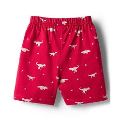 Babyhug 100% Cotton Knit Half Sleeves Shirt & Shorts Co-ord Night Suit With Dino Print - Red