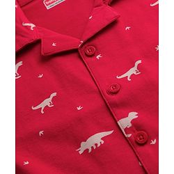 Babyhug 100% Cotton Knit Half Sleeves Shirt & Shorts Co-ord Night Suit With Dino Print - Red