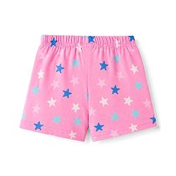 Babyhug Cotton Knit Half Sleeves Peter Pan Collared Top & Shorts Co-Ord Night Suit With Star Print - Pink