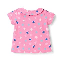 Babyhug Cotton Knit Half Sleeves Peter Pan Collared Top & Shorts Co-Ord Night Suit With Star Print - Pink