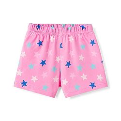 Babyhug Cotton Knit Half Sleeves Peter Pan Collared Top & Shorts Co-Ord Night Suit With Star Print - Pink