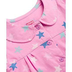 Babyhug Cotton Knit Half Sleeves Peter Pan Collared Top & Shorts Co-Ord Night Suit With Star Print - Pink