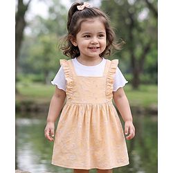 Babyhug Cotton Woven Frocks with Inner Tee Embroidered Beige 9-12 Months