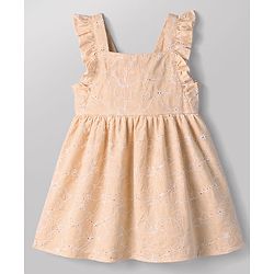 Babyhug Cotton Woven Frocks with Inner Tee Embroidered Beige 9-12 Months