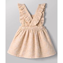 Babyhug Cotton Woven Frocks with Inner Tee Embroidered Beige 9-12 Months