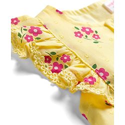 Babyhug Cotton Woven Frill Sleeves Frock with Floral Print - Cream