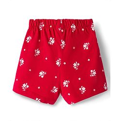 Babyhug Cotton Knit Half Sleeves Co-ords Top & Shorts Night Suit with Floral Print & Bow Applique - Red