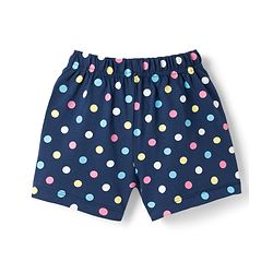 Babyhug Cotton Knit Half Sleeves Co-ords Top & Shorts Night Suit with Polka Dot Print & Bow Applique - Navy Blue