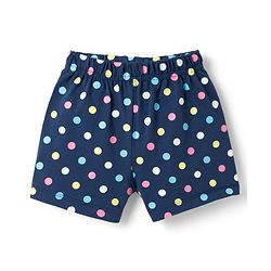 Babyhug Cotton Knit Half Sleeves Co-ords Top & Shorts Night Suit with Polka Dot Print & Bow Applique - Navy Blue