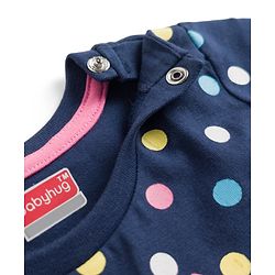 Babyhug Cotton Knit Half Sleeves Co-ords Top & Shorts Night Suit with Polka Dot Print & Bow Applique - Navy Blue