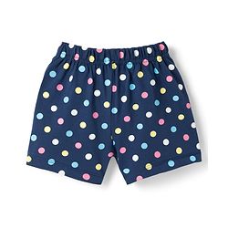 Babyhug Cotton Knit Half Sleeves Co-ords Top & Shorts Night Suit with Polka Dot Print & Bow Applique - Navy Blue