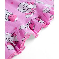 Babyhug Cotton Knit Frill Sleeves Nighty with Kitty Print - Pink