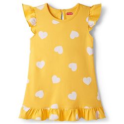 Babyhug Cotton Knit Half Sleeves Nighty With Polka Dot Print - Yellow