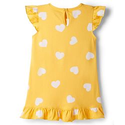Babyhug Cotton Knit Half Sleeves Nighty With Polka Dot Print - Yellow