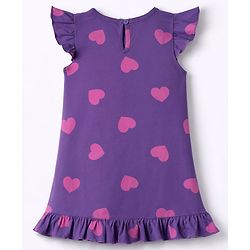 Babyhug Cotton Knit Half Sleeves Hearts Printed Nighty - Purple