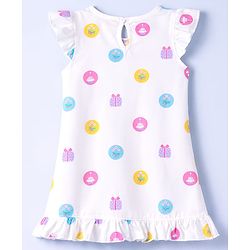 Babyhug Cotton Knit Half Sleeves Nighty With Floral & Gift Print - White