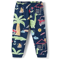 Babyhug Cotton Knit Full Sleeves Co-ords T-Shirt & Pajama Night Suit with Jungle Theme Print - Navy Blue