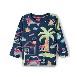Babyhug Cotton Knit Full Sleeves Co-ords T-Shirt & Pajama Night Suit with Jungle Theme Print - Navy Blue