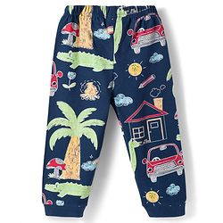 Babyhug Cotton Knit Full Sleeves Co-ords T-Shirt & Pajama Night Suit with Jungle Theme Print - Navy Blue