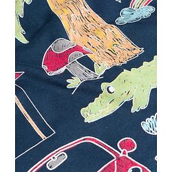 Babyhug Cotton Knit Full Sleeves Co-ords T-Shirt & Pajama Night Suit with Jungle Theme Print - Navy Blue