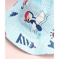 Babyhug Cotton Woven Summer Hat With Penguin Print Multicolor - Diameter 14 cm