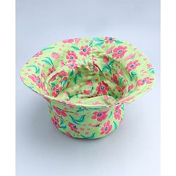 Babyhug Cotton Woven Summer Hat With Floral Print Green - Diameter 14 cm