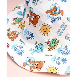 Babyhug Cotton Woven Summer Hat With Animal Print White - Diameter 14 cm