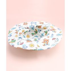 Babyhug Cotton Woven Summer Hat With Animal Print White - Diameter 14 cm