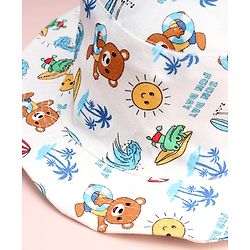 Babyhug Cotton Woven Summer Hat With Animal Print White - Diameter 14 cm