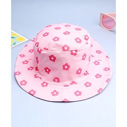 Babyhug Cotton Woven Summer Hat With Floral Print Pink - Diameter 14 cm