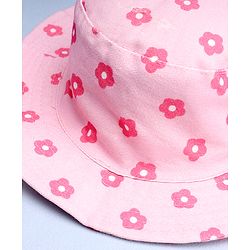 Babyhug Cotton Woven Summer Hat With Floral Print Pink - Diameter 14 cm