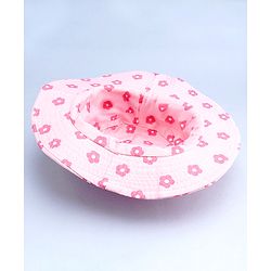 Babyhug Cotton Woven Summer Hat With Floral Print Pink - Diameter 14 cm