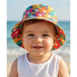 Babyhug 100% Cotton Woven Summer Hat With Floral Print Navy Blue - Diameter 16 cm
