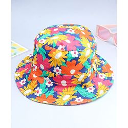 Babyhug 100% Cotton Woven Summer Hat With Floral Print Navy Blue - Diameter 16 cm