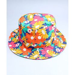 Babyhug 100% Cotton Woven Summer Hat With Floral Print Navy Blue - Diameter 16 cm
