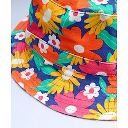 Babyhug 100% Cotton Woven Summer Hat With Floral Print Navy Blue - Diameter 16 cm