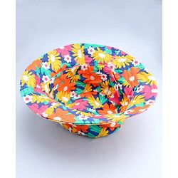 Babyhug 100% Cotton Woven Summer Hat With Floral Print Navy Blue - Diameter 16 cm