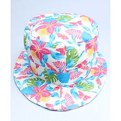 Babyhug Cotton Woven Summer Hat With Floral Print White - Diameter 16 cm