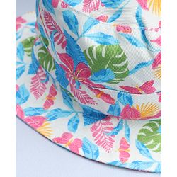 Babyhug Cotton Woven Summer Hat With Floral Print White - Diameter 16 cm
