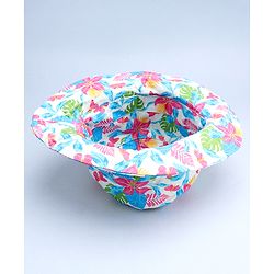 Babyhug Cotton Woven Summer Hat With Floral Print White - Diameter 16 cm